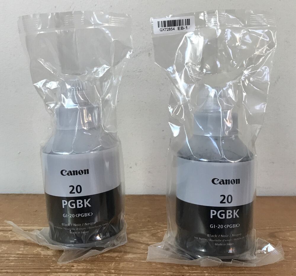 NEW Set Pair 2 Canon 20 PGBK PIXMA Black Printer Ink Bottles SEALED